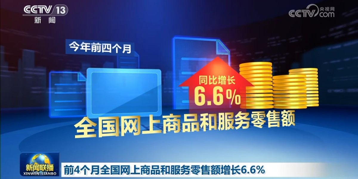 前4个月全国网上商品和服务零售额增长6.6%