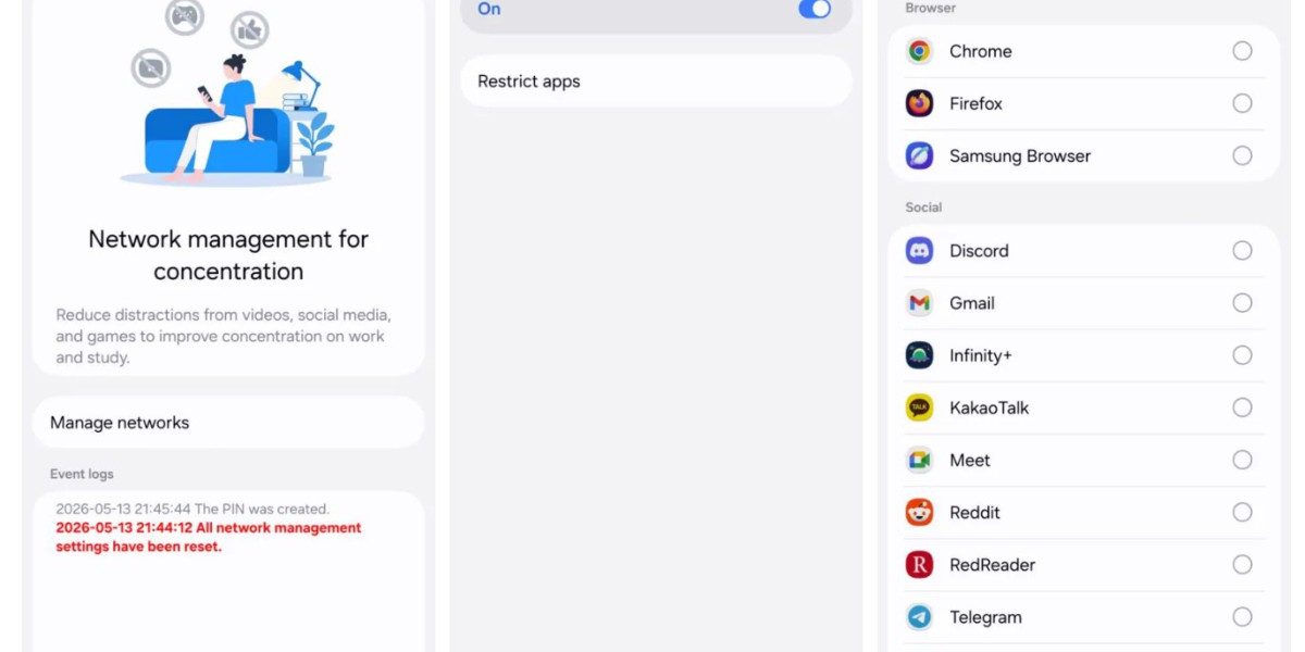 三星 One UI 9 酝酿新专注功能，断网社交媒体等“分心应用”
